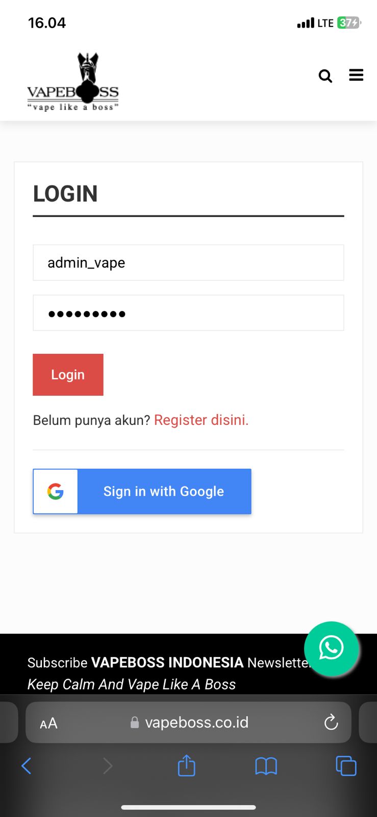 Login Marketplace Vapeboss